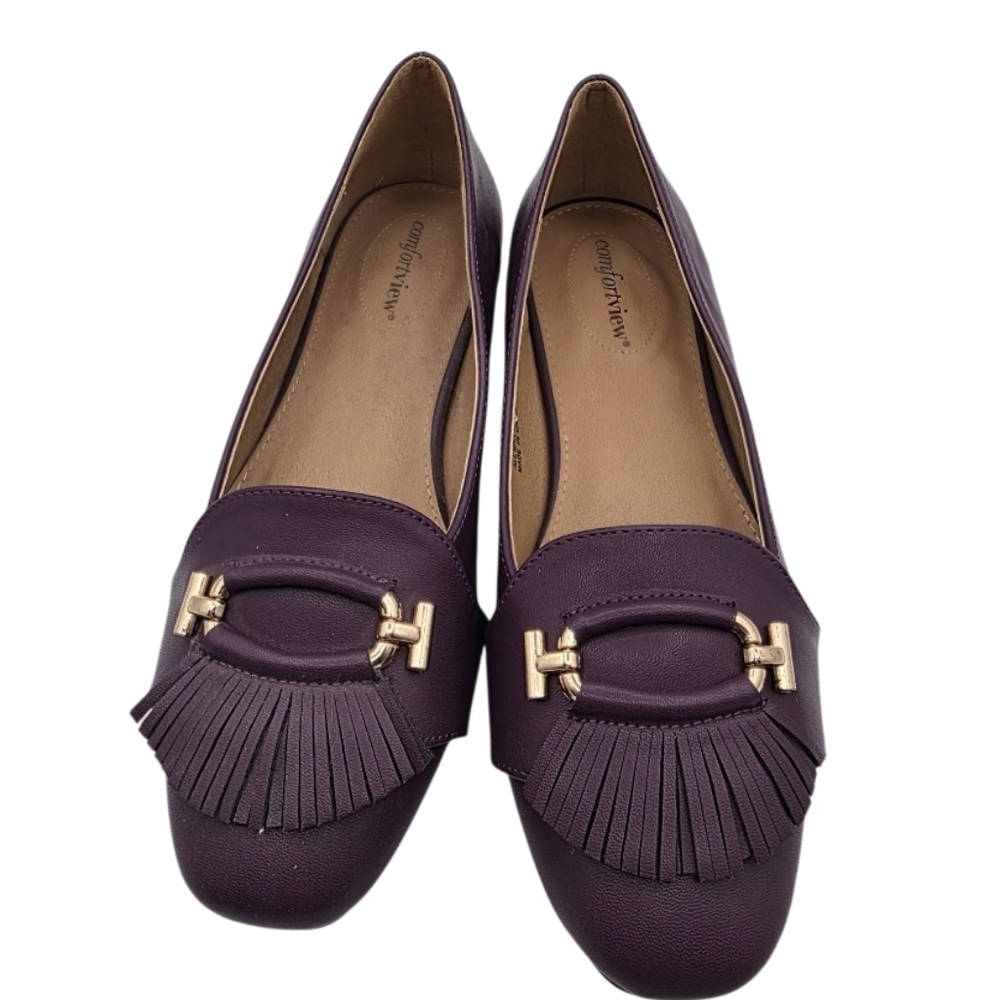 Comfortview Delaney Womens Slip On Burgundy Purple Loafers Shoes Size 9M Classic
